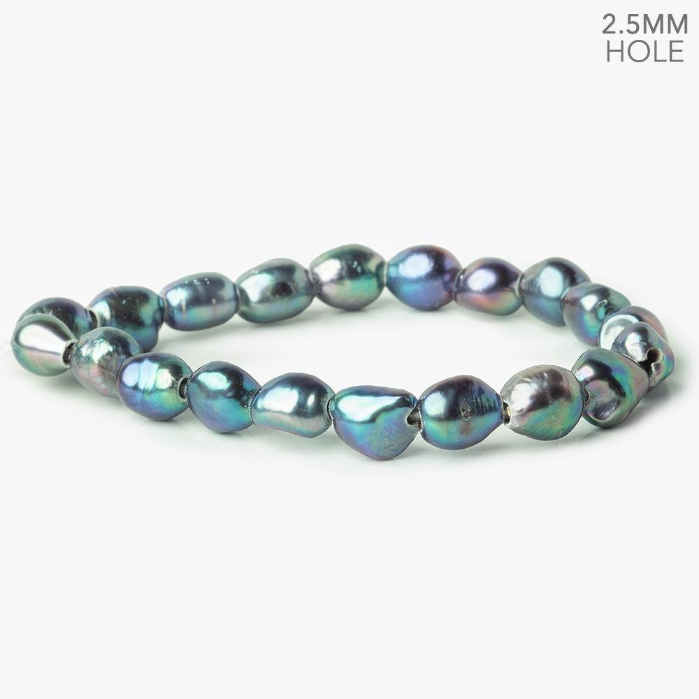 9x9-11x8mm Peacock Teal Baroque Straight Drilled 2.5mm Large Hole Pearls 8 inch - The Bead Traders