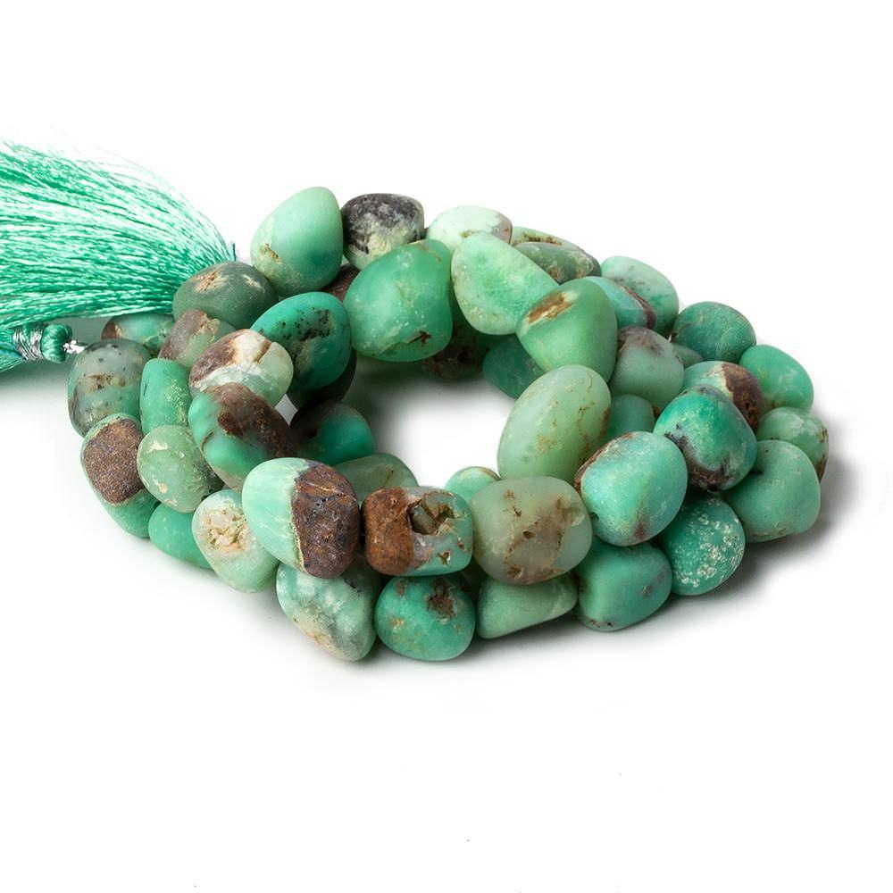 9x9-13x10mm Matte Chrysoprase & Matrix tumbled plain nuggets 12 inch 27 beads A - The Bead Traders