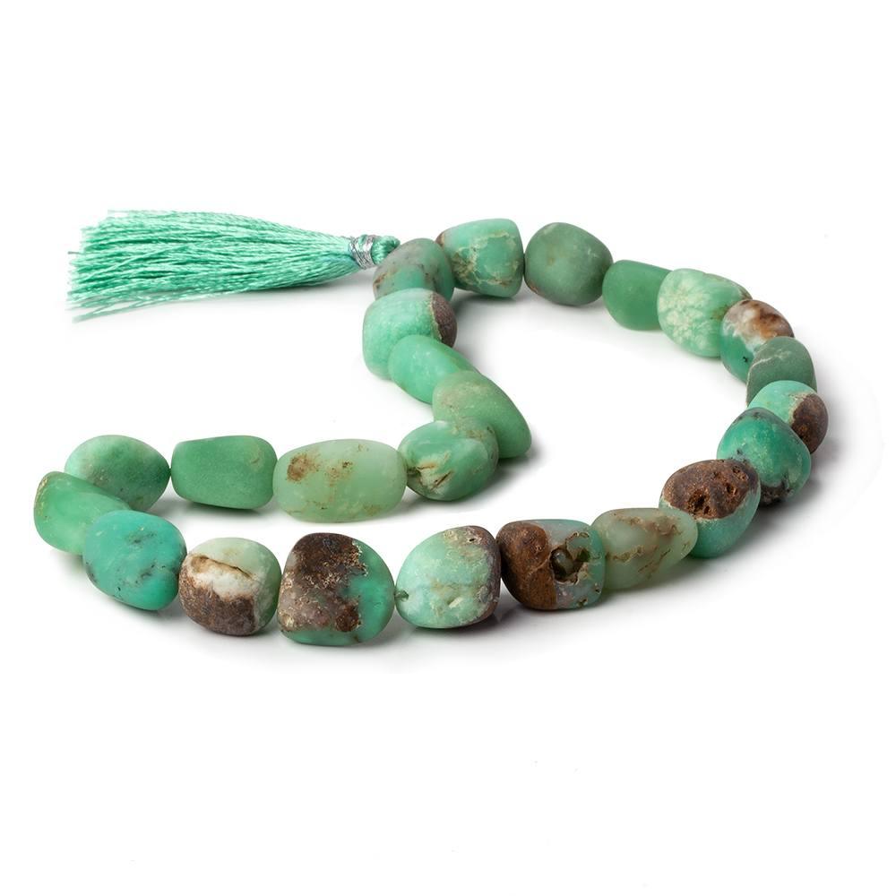 9x9-13x10mm Matte Chrysoprase & Matrix tumbled plain nuggets 12 inch 27 beads A - The Bead Traders