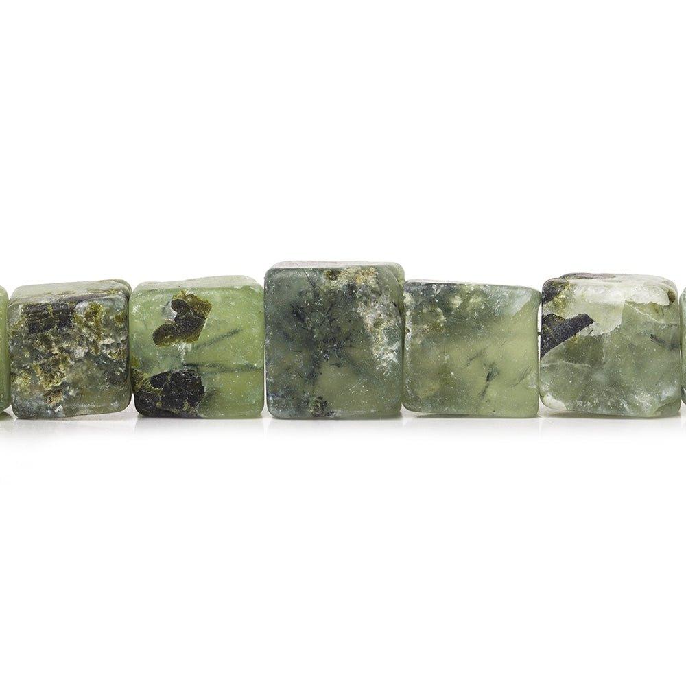 9x9-13x13mm Frosted Prehnite Hammer Faceted Cube Beads 8 inch 18 pieces - The Bead Traders