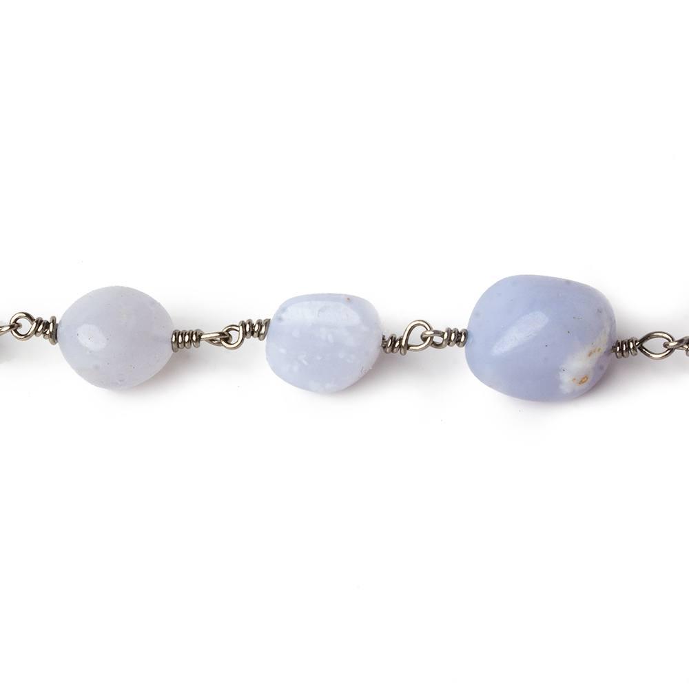 9x9-13x9mm Turkish Blue Chalcedony plain nugget Black Gold plated Chain by the foot 18 pieces - The Bead Traders