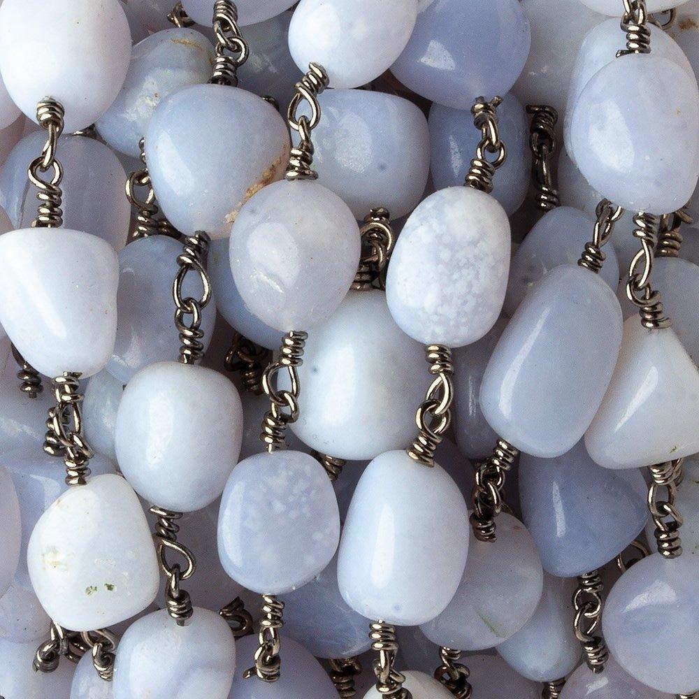 9x9-13x9mm Turkish Blue Chalcedony plain nugget Black Gold plated Chain by the foot 18 pieces - The Bead Traders
