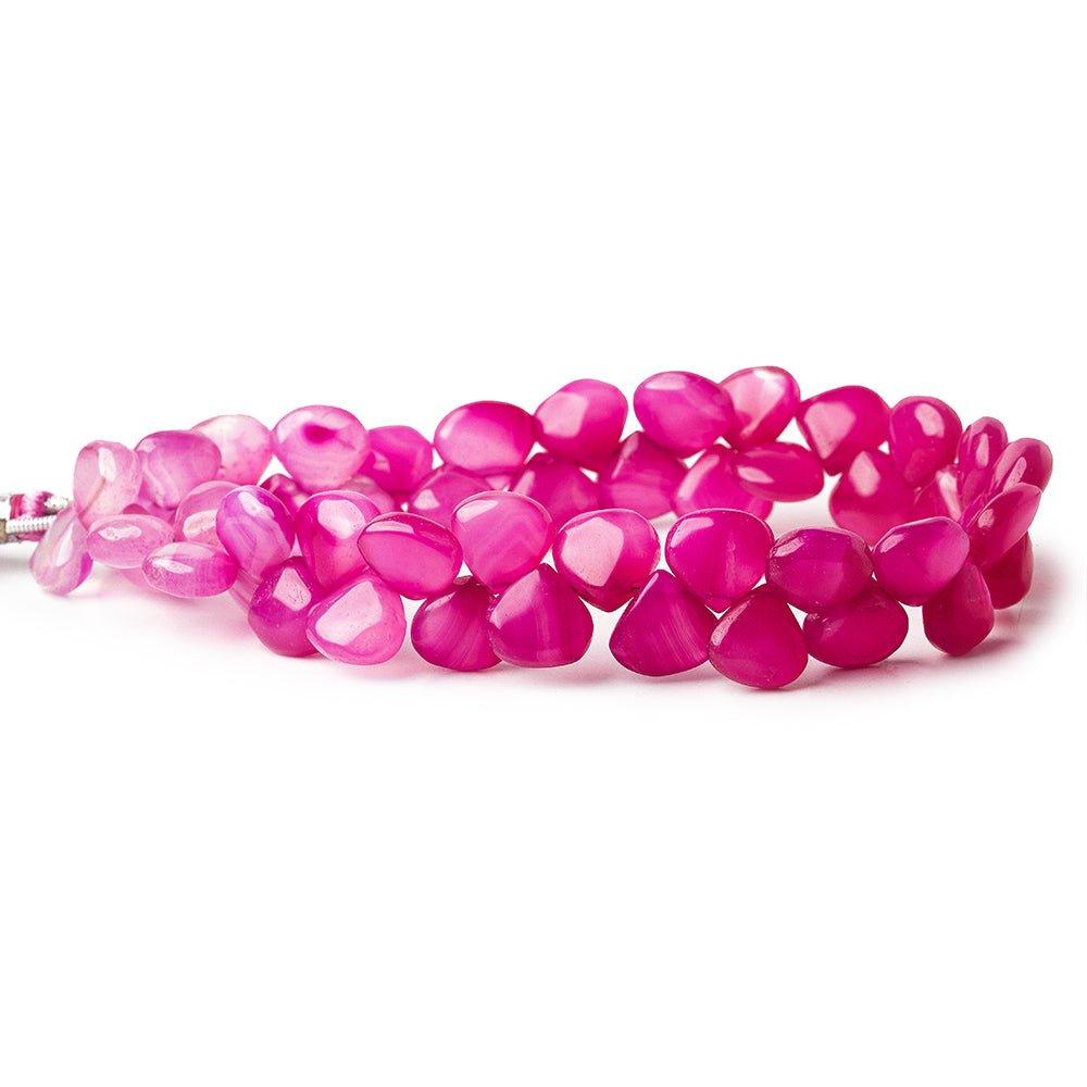 9x9mm average Shaded Hot Pink Chalcedony plain hearts 8 inch 44 pieces - The Bead Traders