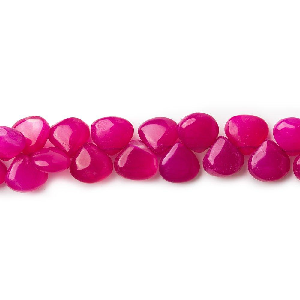 9x9mm average Shaded Hot Pink Chalcedony plain hearts 8 inch 44 pieces - The Bead Traders