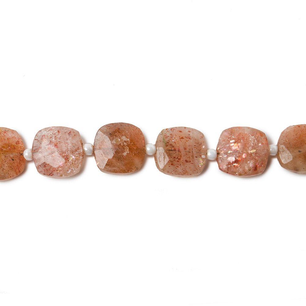 9x9mm Sunstone faceted pillow beads 14 inch 33 pieces - The Bead Traders