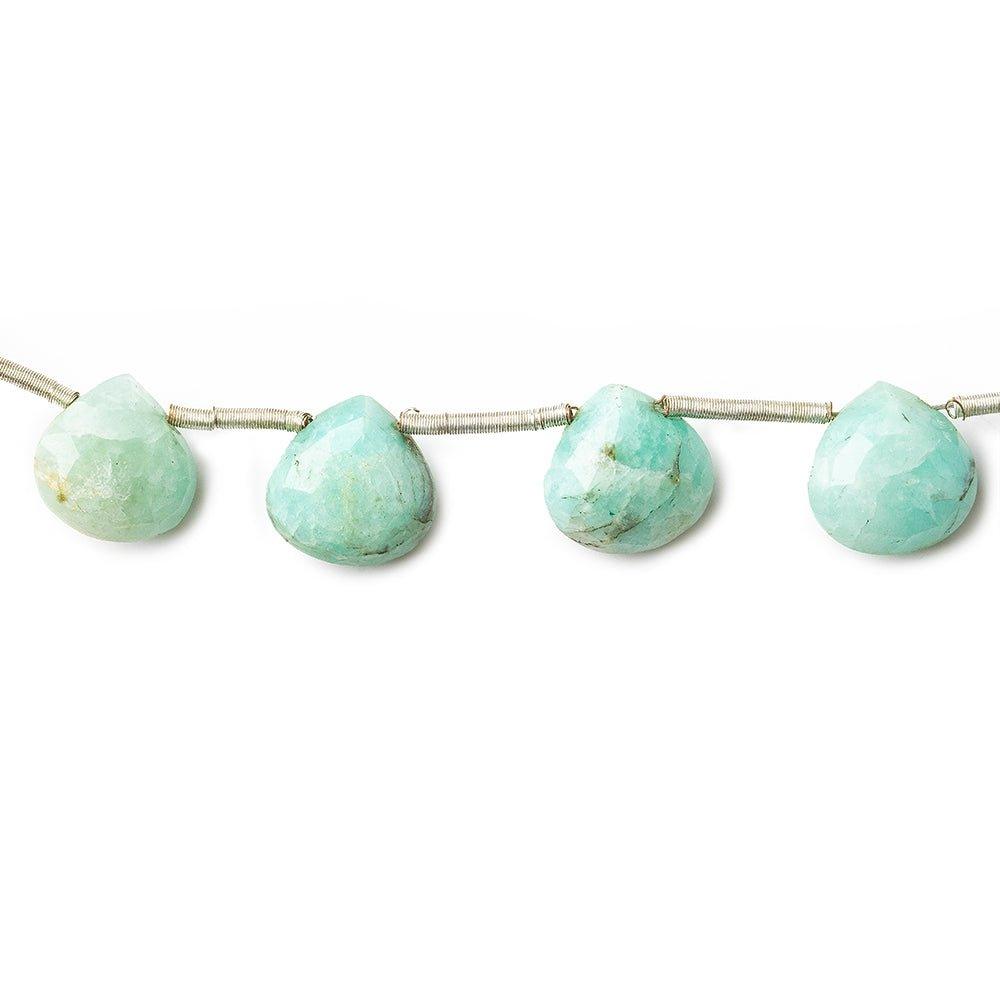 Amazonite Faceted Heart Beads, 8 inch, 9x9x5-10x10x5mm, 14 pieces - The Bead Traders