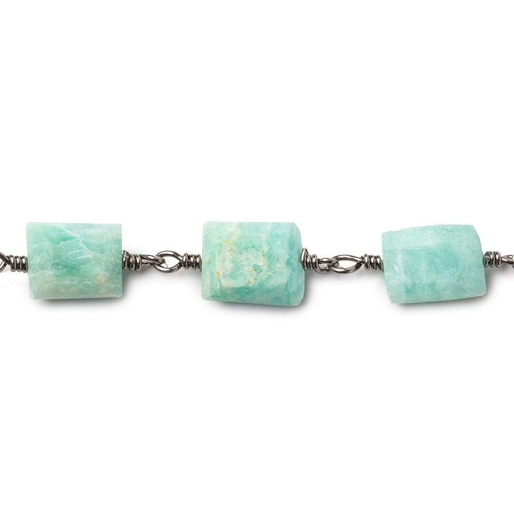 Amazonite Faceted Rectangle Black Gold Chain 18 pieces - The Bead Traders