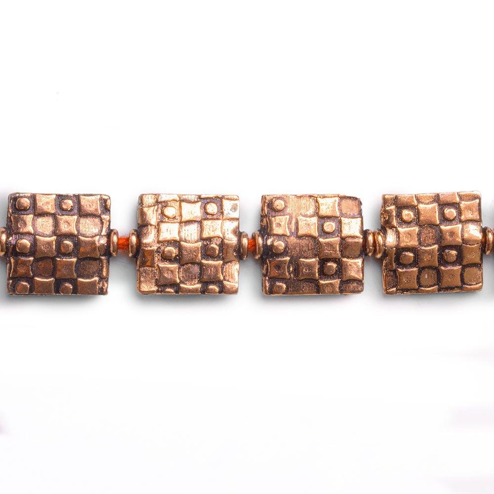 Antiqued Copper Checkerboard Square Beads 8 inch 15 pieces - The Bead Traders