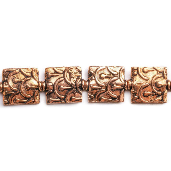 Antiqued Copper Victorian Style Square Beads 8 inch 15 pieces