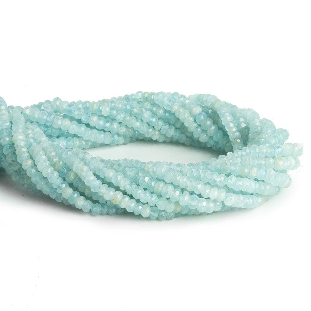 Aquamarine Hand Cut Faceted Rondelle Beads 12 inch 115 pieces - The Bead Traders