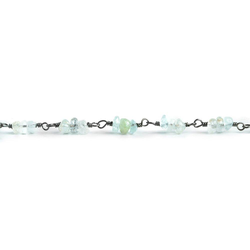 Aquamarine Plain Rondelle Trio Black Gold Plated Chain by the Foot 72 pieces - The Bead Traders