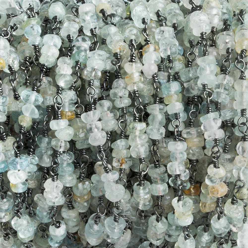 Aquamarine Plain Rondelle Trio Black Gold Plated Chain by the Foot 72 pieces - The Bead Traders
