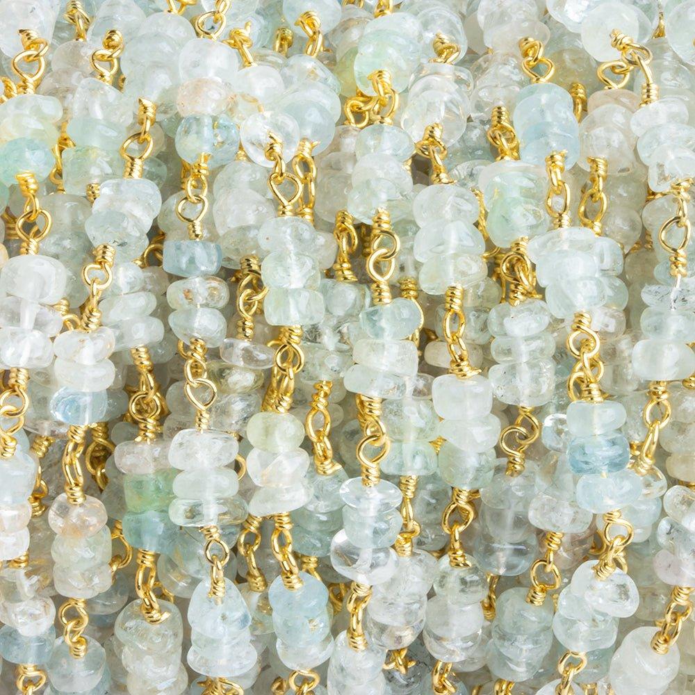 Aquamarine Rondelle Trio Gold Plated Chain by the Foot 72 pieces - The Bead Traders