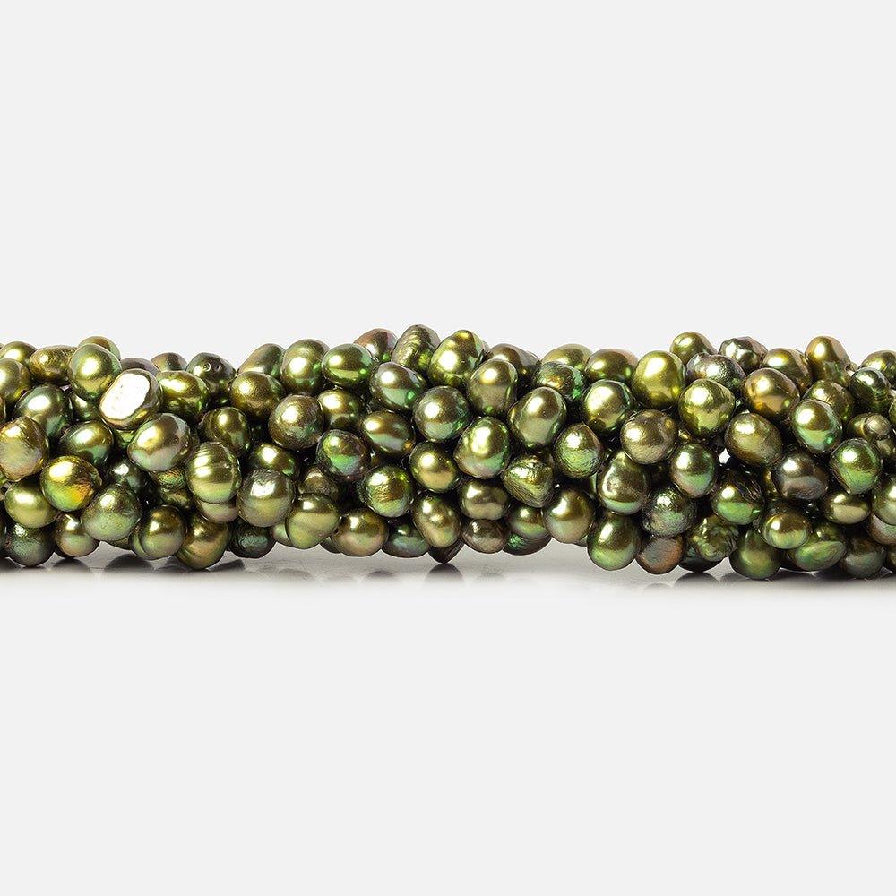 Avocado Green Baroque Freshwater Pearl Beads 15 inch 75 beads 6x5mm - The Bead Traders
