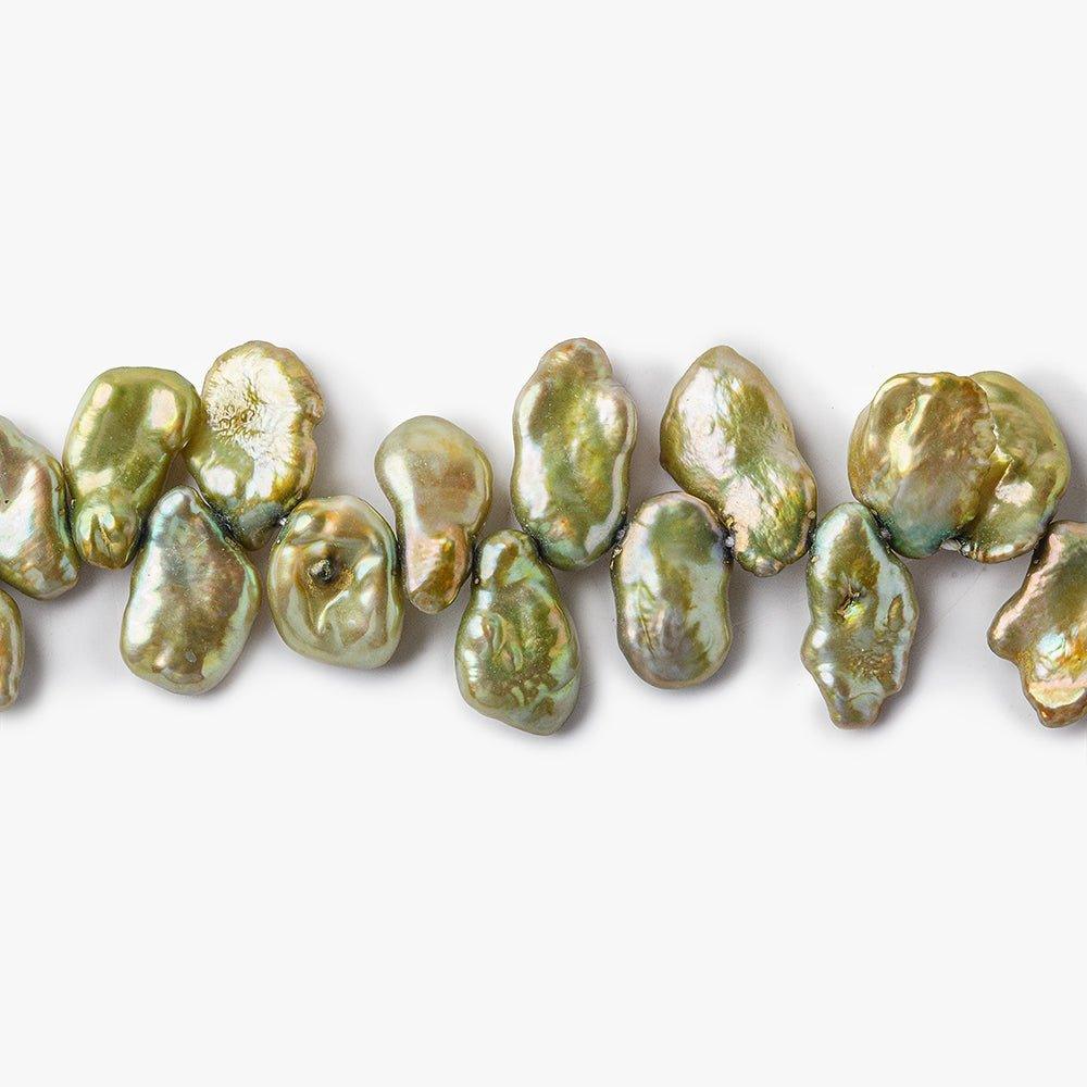 Avocado Green Top Drilled Keshi Freshwater Pearl - The Bead Traders