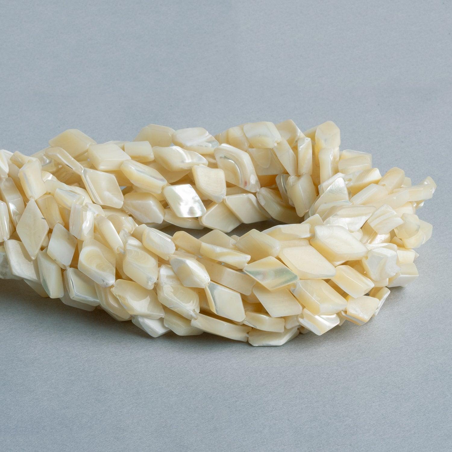 Beige Mother of Pearl Plain 15x7mm Kite, 14" length, 29 pcs - The Bead Traders