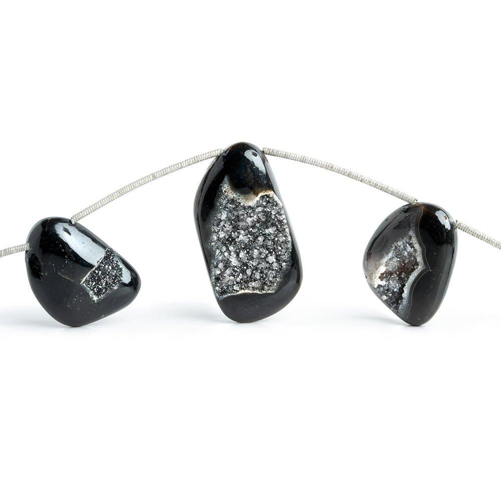 Black Agate Drusy Nugget Beads 8 inch 5 pieces - The Bead Traders