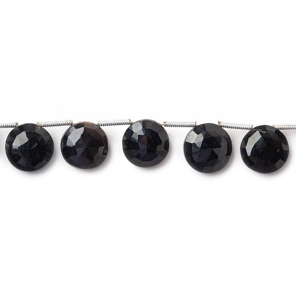 Black Chalcedony Beads Top Drilled Faceted Coins, 8" length, 10-12mm diameter, 15 pcs - The Bead Traders