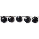 Black Chalcedony Beads Top Drilled Faceted Coins, 8" length, 10-12mm diameter, 15 pcs - The Bead Traders