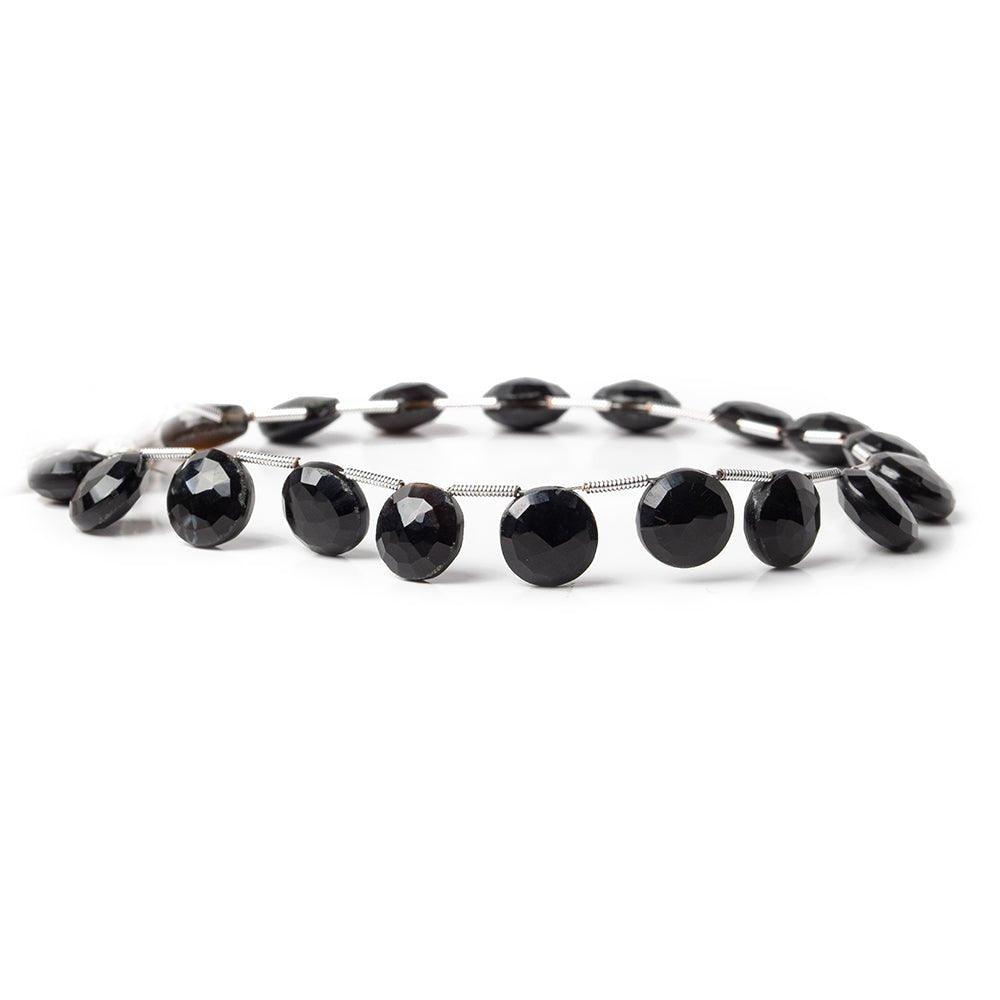 Black Chalcedony Beads Top Drilled Faceted Coins, 8" length, 10-12mm diameter, 15 pcs - The Bead Traders