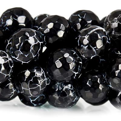 Black Crackled Agate Beads Faceted 8mm Round, 14" length, 45 pcs - The Bead Traders