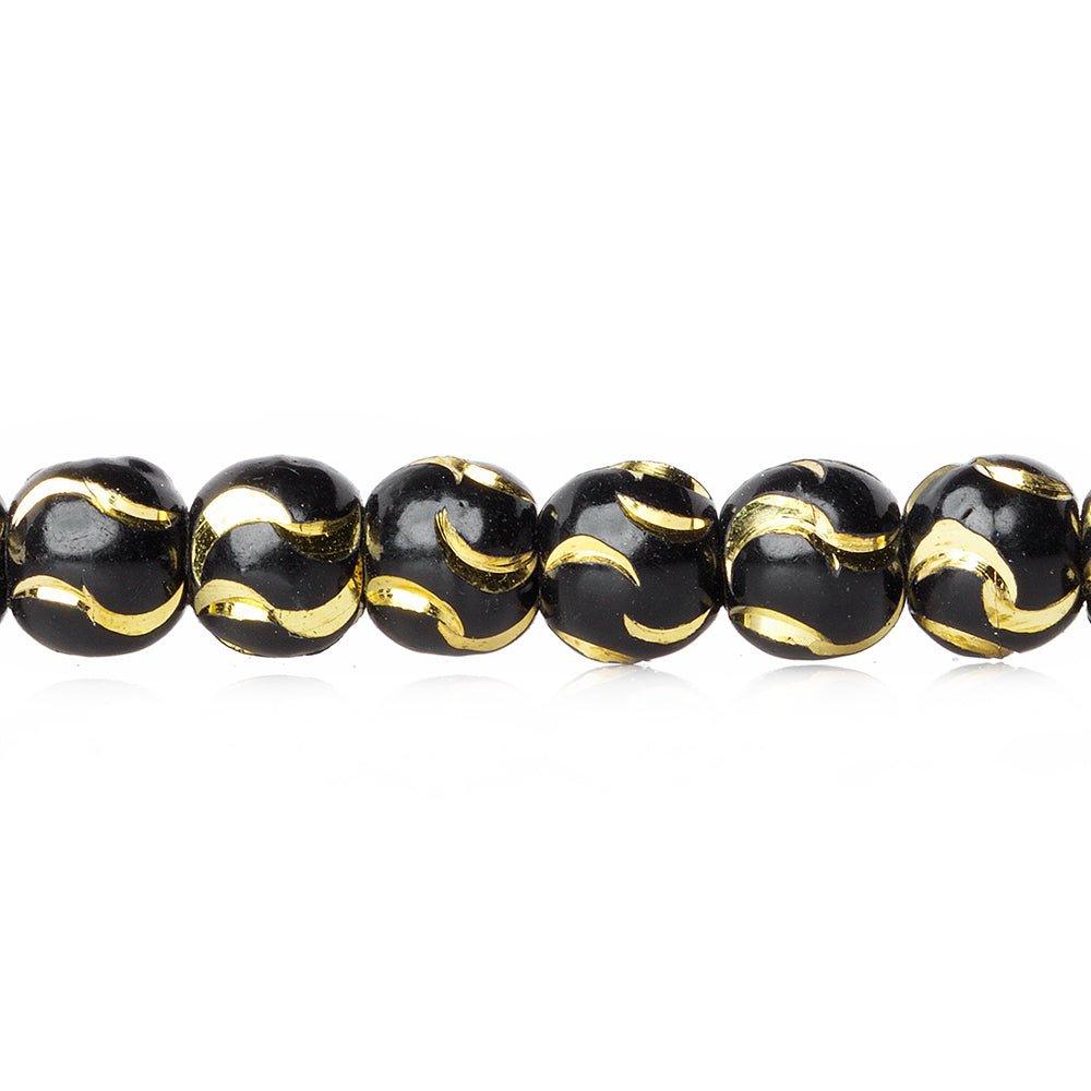 Black Enamel Plated Brass Oval Bead 5x6mm Diamond Cut Waves, 8" length, 29 pcs - The Bead Traders