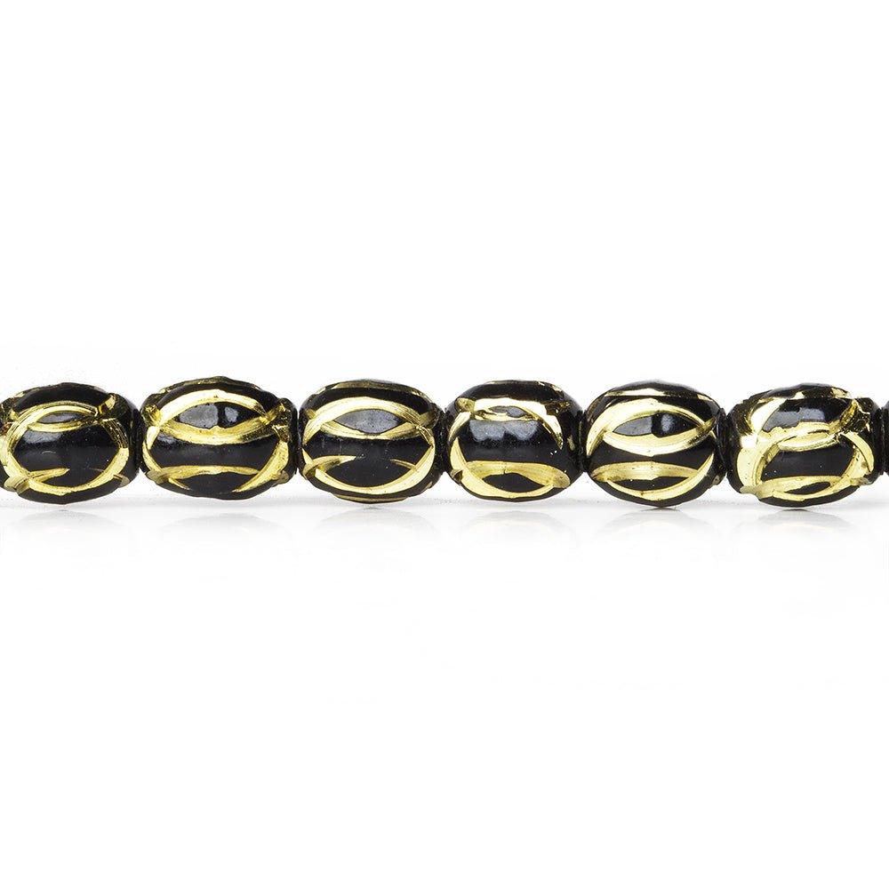 Black Enamel Plated Brass Oval Bead 7x6mm Diamond Cut Elipses, 8" length, 29 pcs - The Bead Traders