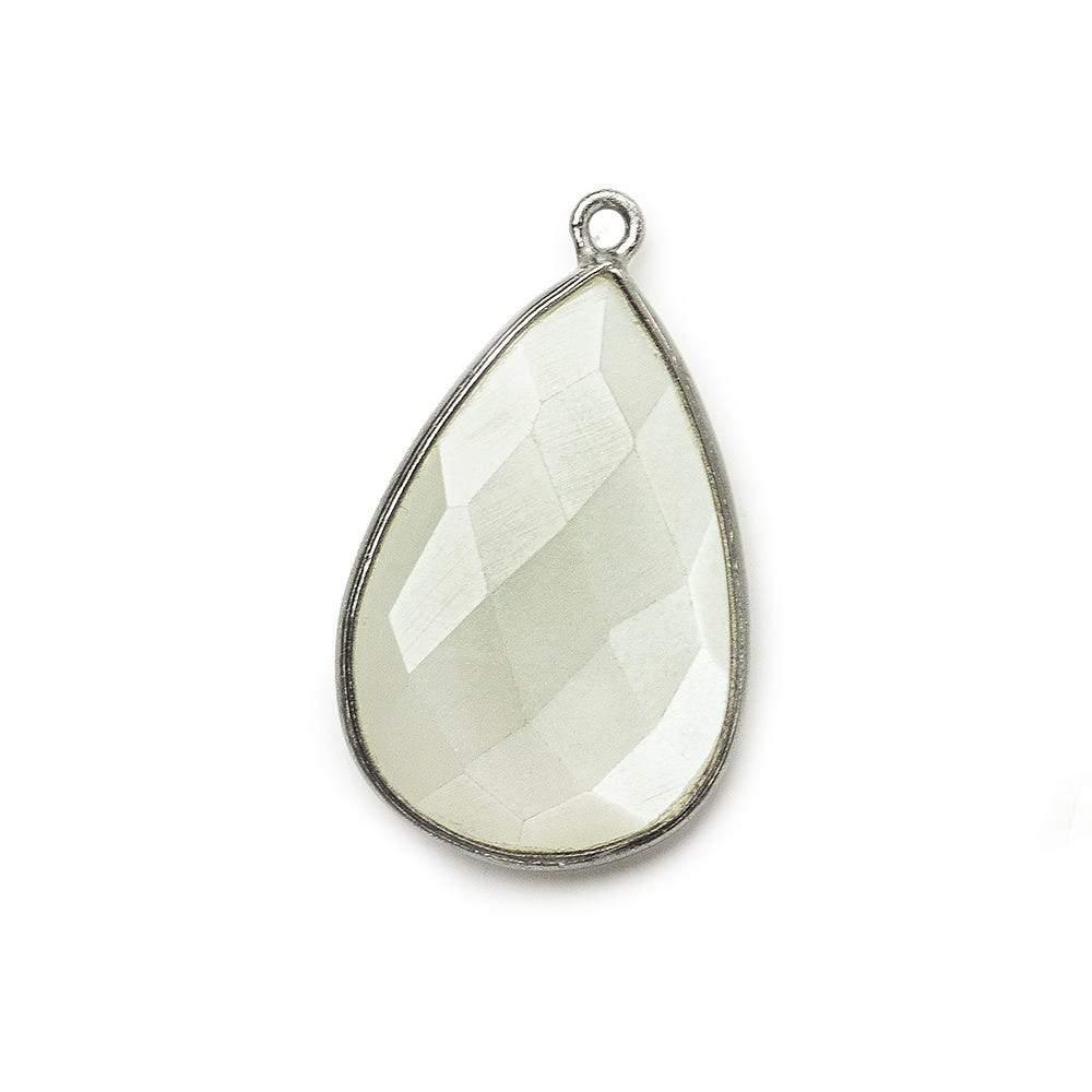 Black Gold .925 Bezel Greyish White Moonstone faceted pear Pendant 1 piece - The Bead Traders