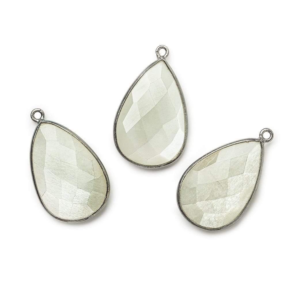 Black Gold .925 Bezel Greyish White Moonstone faceted pear Pendant 1 piece - The Bead Traders