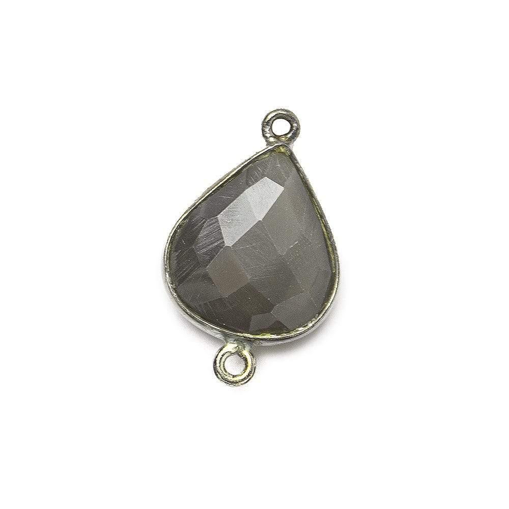 Black Gold .925 Bezel Platinum Grey Moonstone faceted pear Connector 1 piece - The Bead Traders
