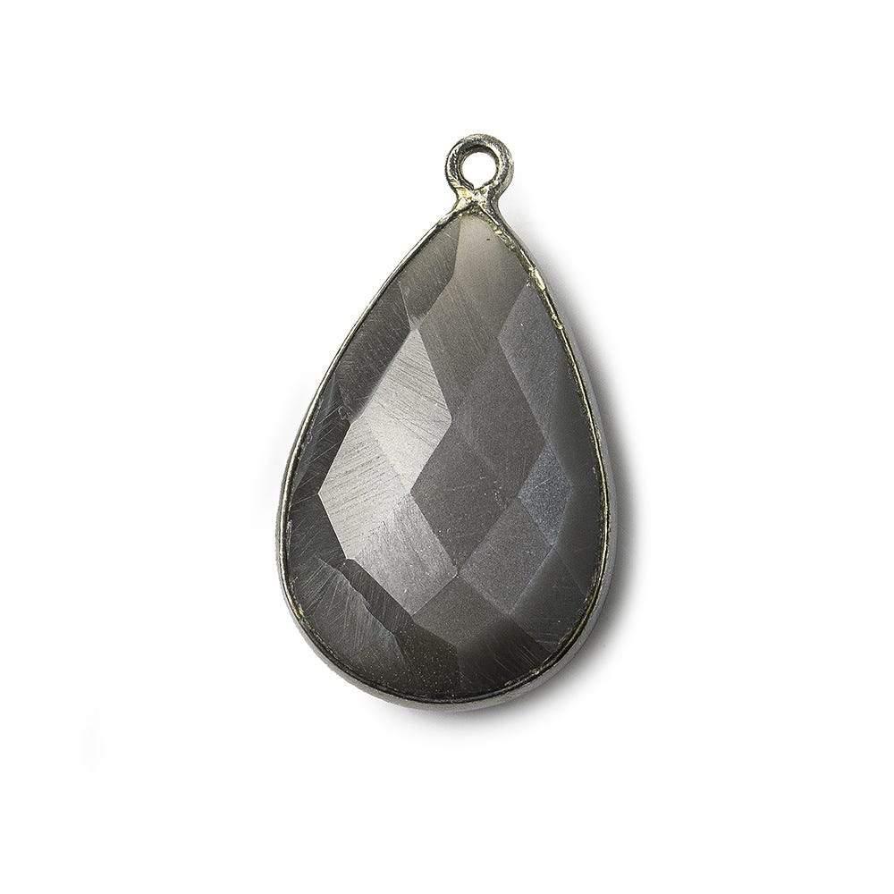 Black Gold .925 Bezel Platinum Grey Moonstone faceted pear Pendant 1 piece - The Bead Traders