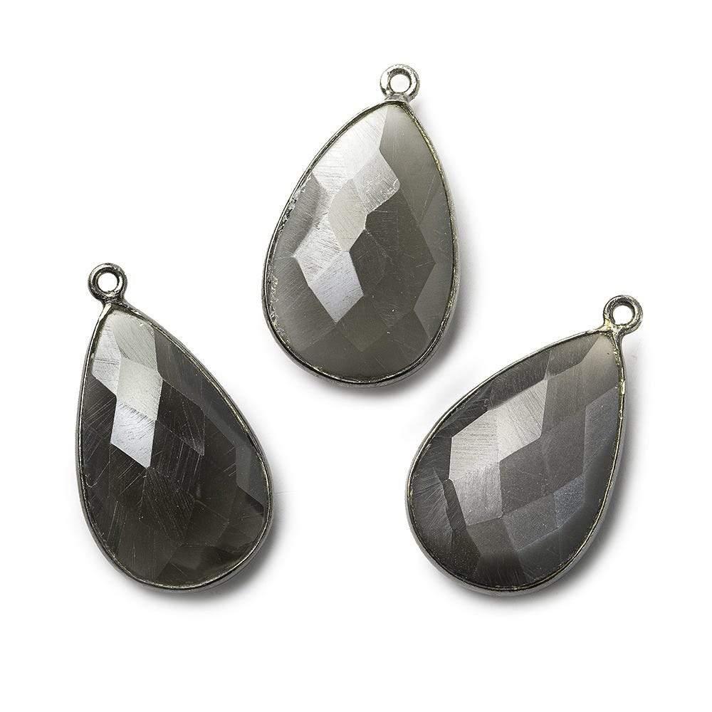 Black Gold .925 Bezel Platinum Grey Moonstone faceted pear Pendant 1 piece - The Bead Traders