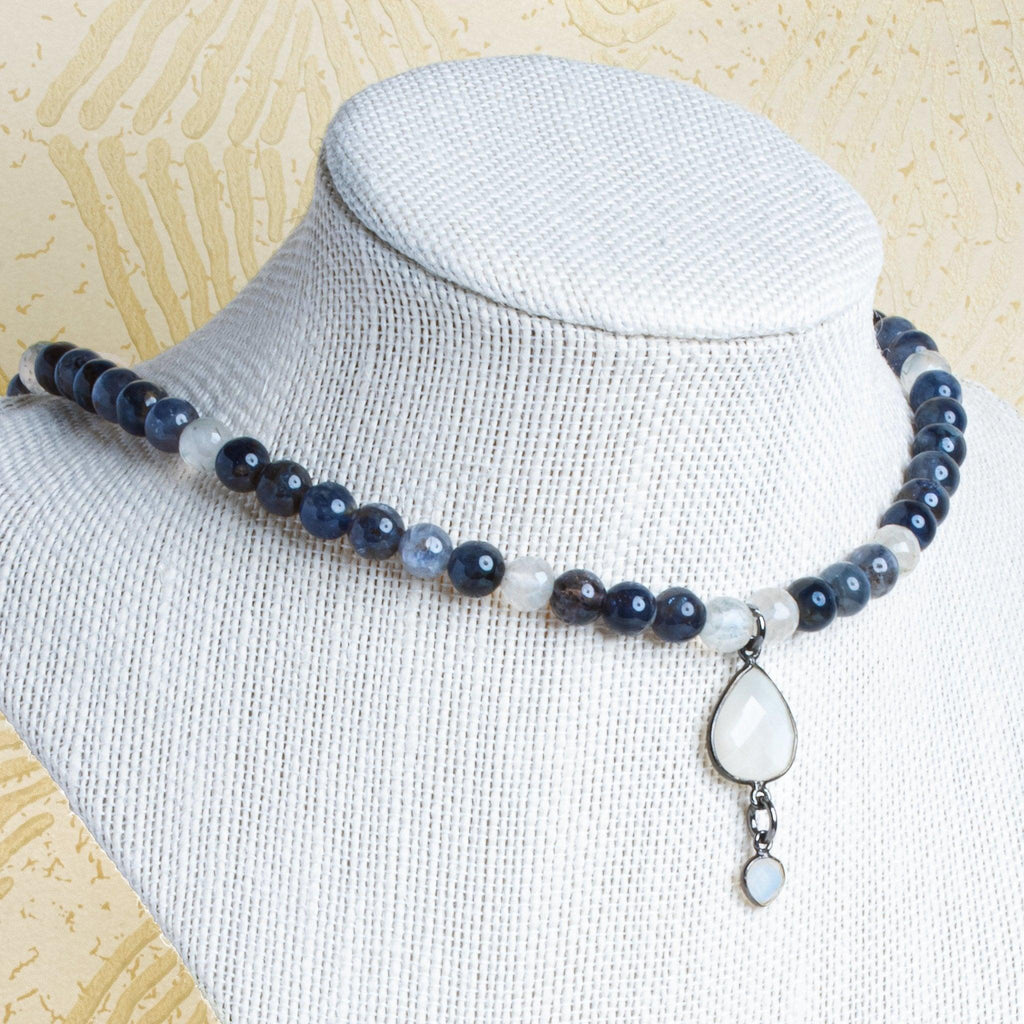 Black Gold .925 Bezel White Moonstone faceted pear Connector 1 piece - The Bead Traders