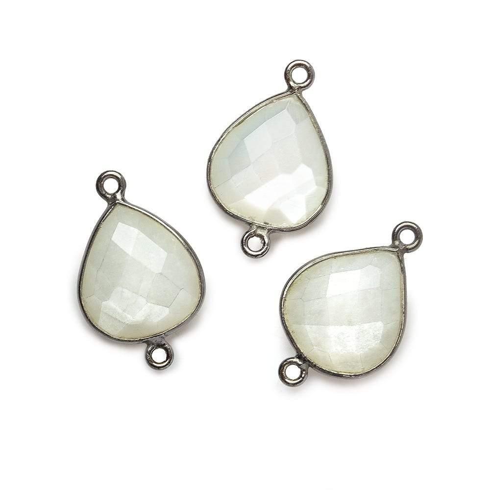 Black Gold .925 Bezel White Moonstone faceted pear Connector 1 piece - The Bead Traders