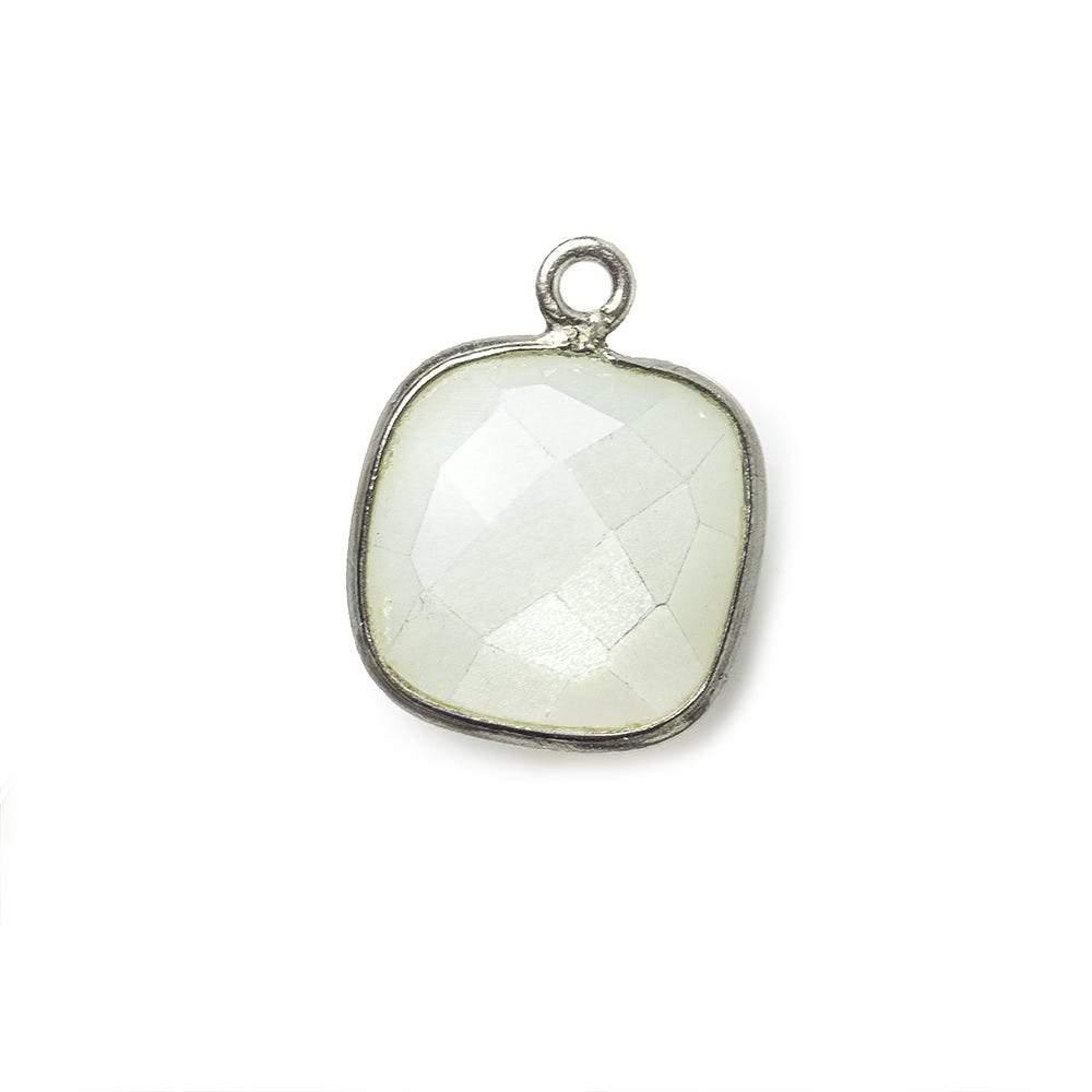 Black Gold .925 Bezeled White Moonstone faceted pillow Pendant 1 piece - The Bead Traders