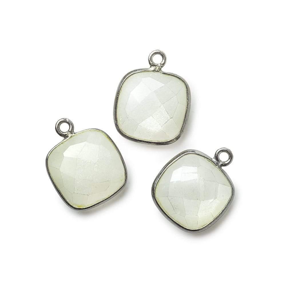 Black Gold .925 Bezeled White Moonstone faceted pillow Pendant 1 piece - The Bead Traders