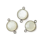 Black Gold .925 Corrugated Bezel White Moonstone Coin 2 ring Connector 1 piece - The Bead Traders