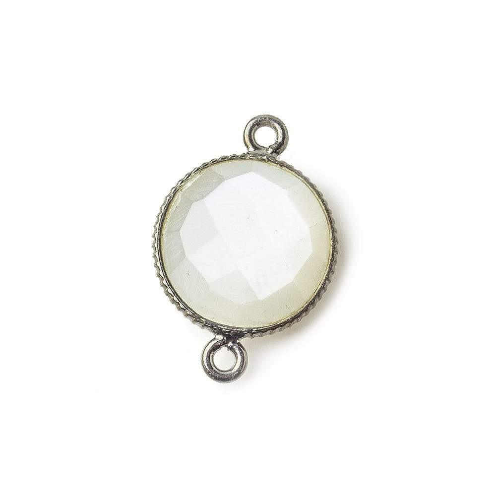 Black Gold .925 Corrugated Bezel White Moonstone Coin 2 ring Connector 1 piece - The Bead Traders