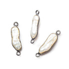 Black Gold Bezel White Biwa Freshwater Pearl Connector 1 focal bead 17x5mm average - The Bead Traders