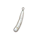 Black Gold Bezel White Biwa Freshwater Pearl Pendant 1 focal bead 21x6mm approximate - The Bead Traders