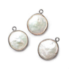 Black Gold Bezel White Coin Freshwater Pearl Pendant 1 focal bead 15mm approximate - The Bead Traders