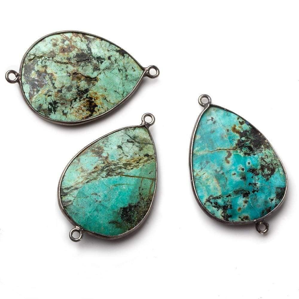 Black Gold Bezeled African Turquoise Jasper Pear Connector - The Bead Traders