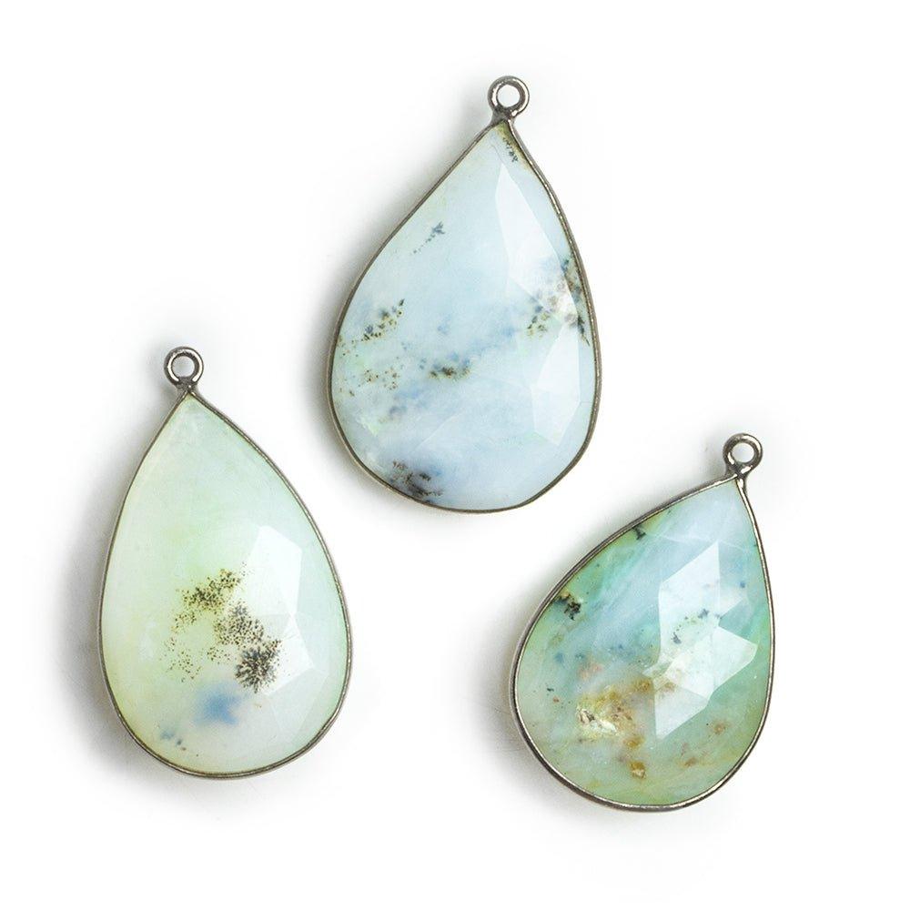 Black Gold Bezeled Blue Peruvian Opal Pear Pendant 1 Piece - The Bead Traders