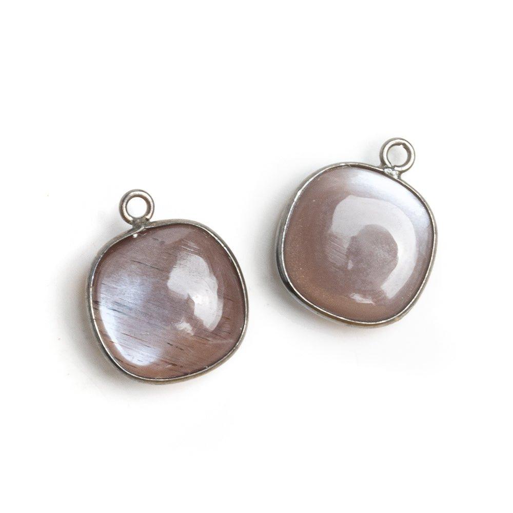 Black Gold Bezeled Chocolate Moonstone Plain Square Pendant 1 Piece - The Bead Traders