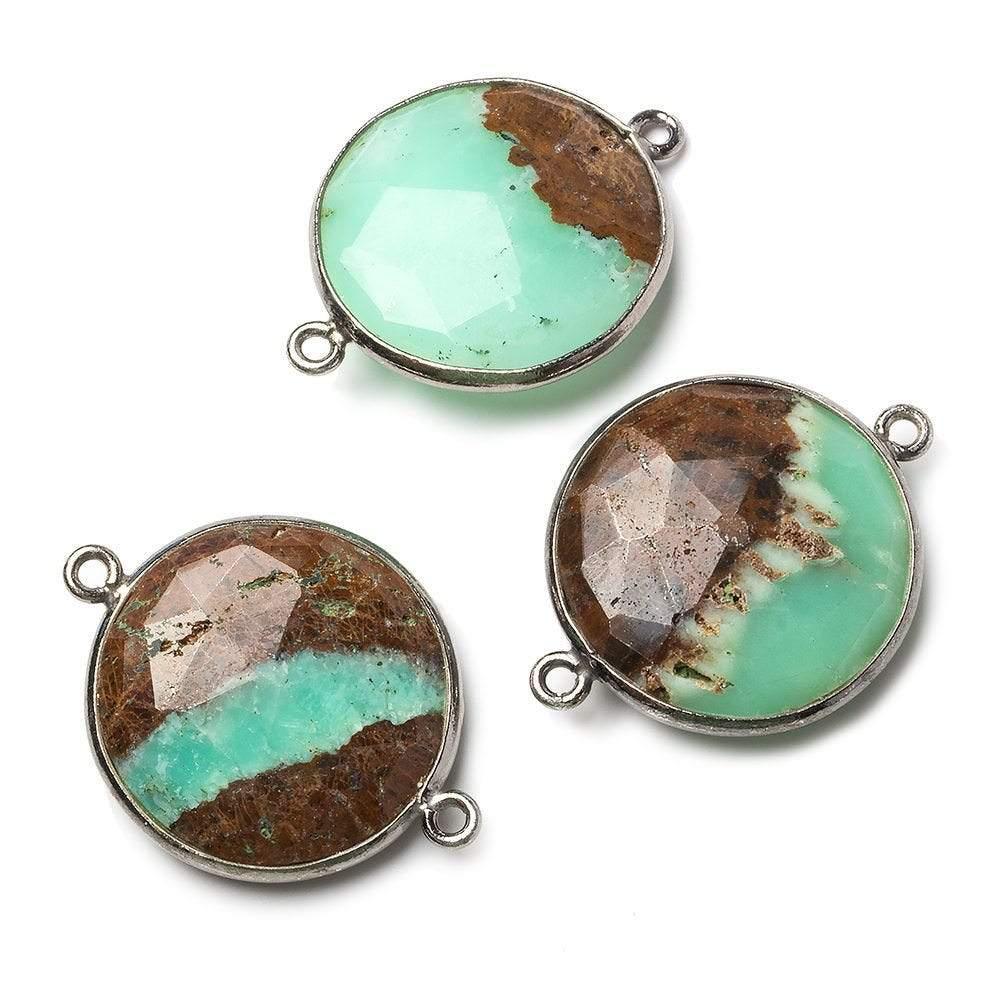 Black Gold Bezeled Chrysoprase & Matrix faceted coin Connector 1 piece - The Bead Traders