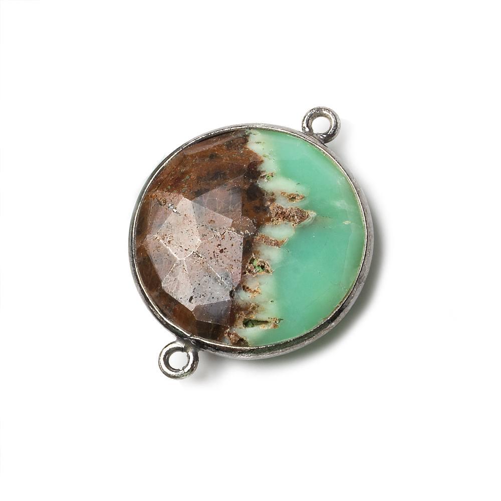 Black Gold Bezeled Chrysoprase & Matrix faceted coin Connector 1 piece - The Bead Traders