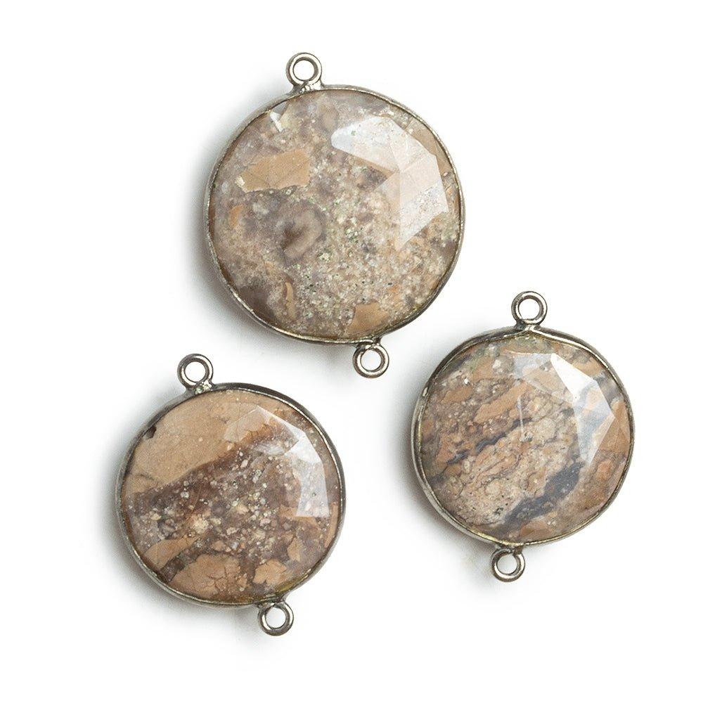 Black Gold Bezeled Jasper Faceted Coin Connector 1 Piece - The Bead Traders
