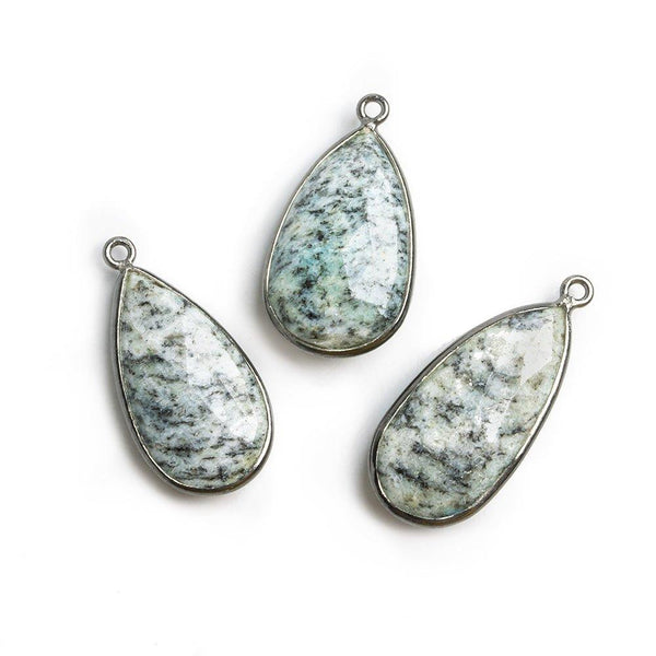 Black Gold Bezeled K2 Azurite Granite Faceted Pear Focal Pendant 1 Piece