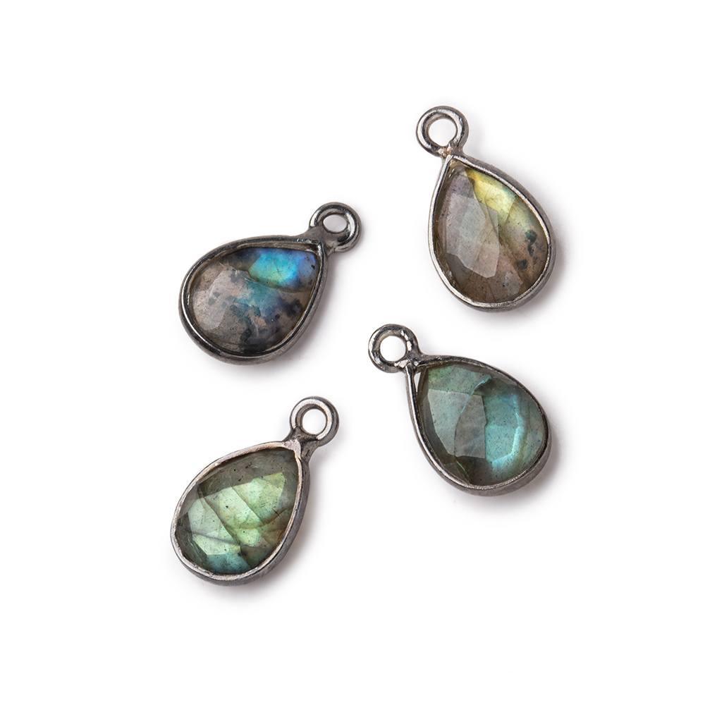 Black Gold Bezeled Labradorite Faceted Pear Pendants Set of 4 - The Bead Traders