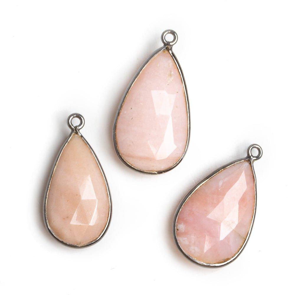 Black Gold Bezeled Pink Peruvian Opal Pear Pendant 1 Piece - The Bead Traders